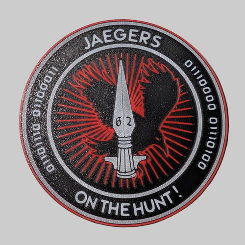 Round logo with 'Jaegers' and 'On the Hunt!' text on a white surface.